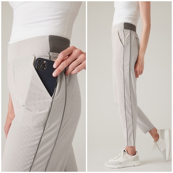 Athleta Brooklyn Textured Ankle Pant City Stripe Black/Sea Size 8 Petite - Picture 2 of 14